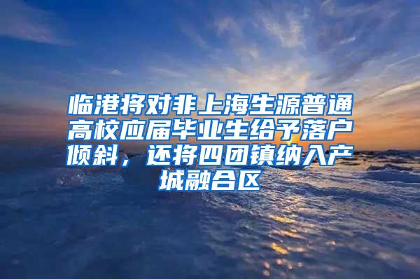 临港将对非上海生源普通高校应届毕业生给予落户倾斜，还将四团镇纳入产城融合区