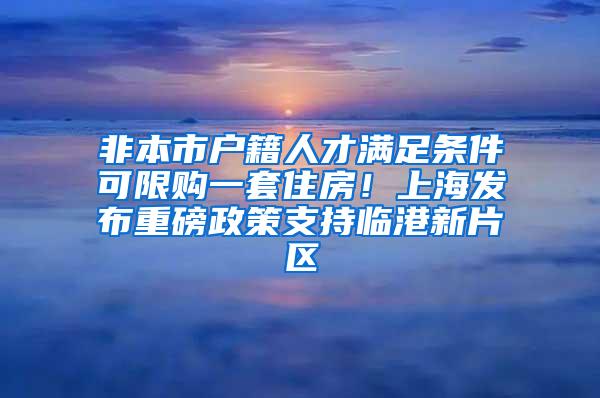 非本市户籍人才满足条件可限购一套住房！上海发布重磅政策支持临港新片区