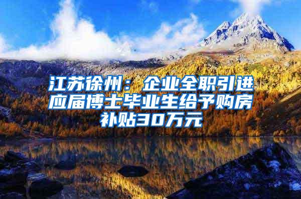 江苏徐州：企业全职引进应届博士毕业生给予购房补贴30万元