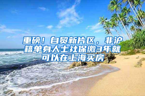 重磅！自贸新片区，非沪籍单身人士社保缴3年就可以在上海买房