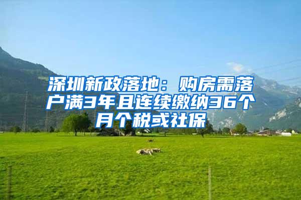 深圳新政落地：购房需落户满3年且连续缴纳36个月个税或社保