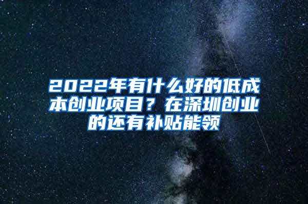 2022年有什么好的低成本创业项目？在深圳创业的还有补贴能领