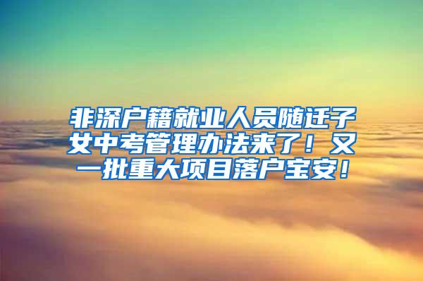 非深户籍就业人员随迁子女中考管理办法来了！又一批重大项目落户宝安！