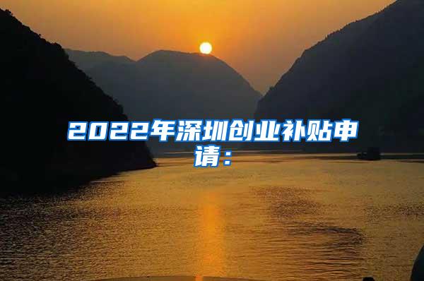 2022年深圳创业补贴申请：