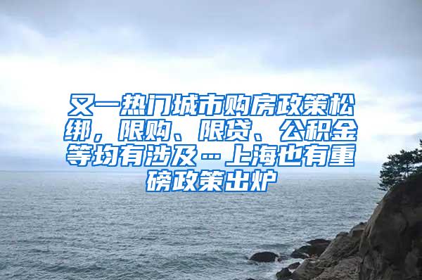 又一热门城市购房政策松绑，限购、限贷、公积金等均有涉及…上海也有重磅政策出炉