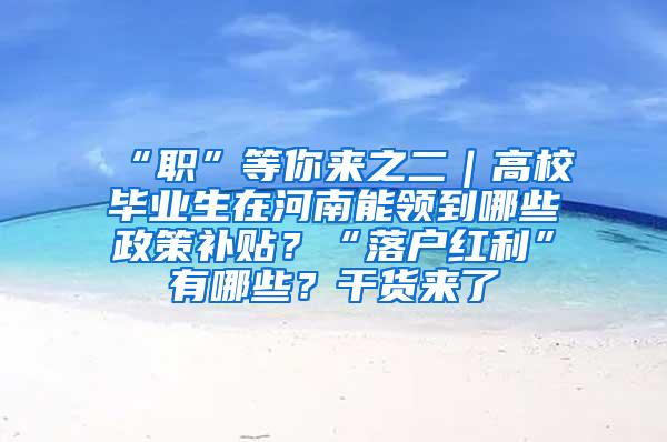 “职”等你来之二｜高校毕业生在河南能领到哪些政策补贴？“落户红利”有哪些？干货来了