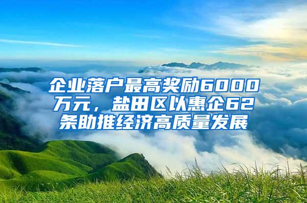 企业落户最高奖励6000万元，盐田区以惠企62条助推经济高质量发展