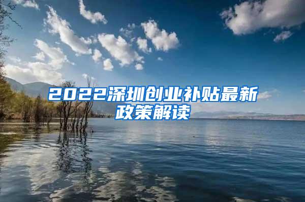 2022深圳创业补贴最新政策解读