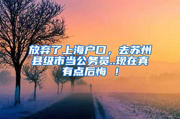 放弃了上海户口，去苏州县级市当公务员..现在真有点后悔 ！