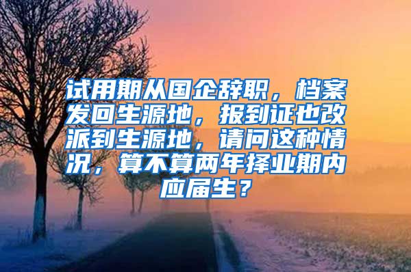 试用期从国企辞职，档案发回生源地，报到证也改派到生源地，请问这种情况，算不算两年择业期内应届生？