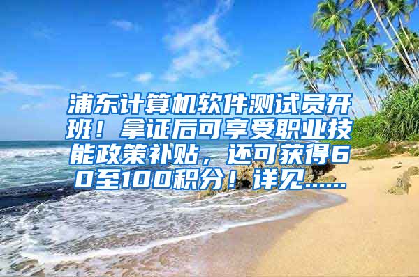 浦东计算机软件测试员开班！拿证后可享受职业技能政策补贴，还可获得60至100积分！详见......