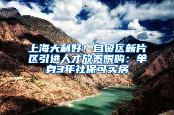 上海大利好！自贸区新片区引进人才放宽限购：单身3年社保可买房