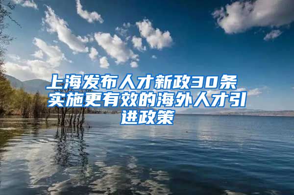 上海发布人才新政30条 实施更有效的海外人才引进政策