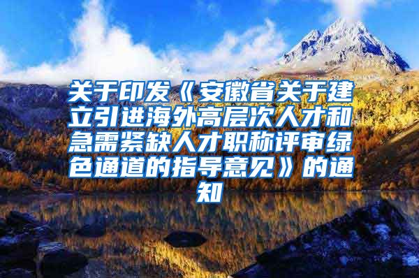 关于印发《安徽省关于建立引进海外高层次人才和急需紧缺人才职称评审绿色通道的指导意见》的通知