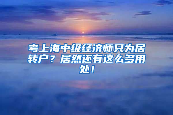 考上海中级经济师只为居转户？居然还有这么多用处！