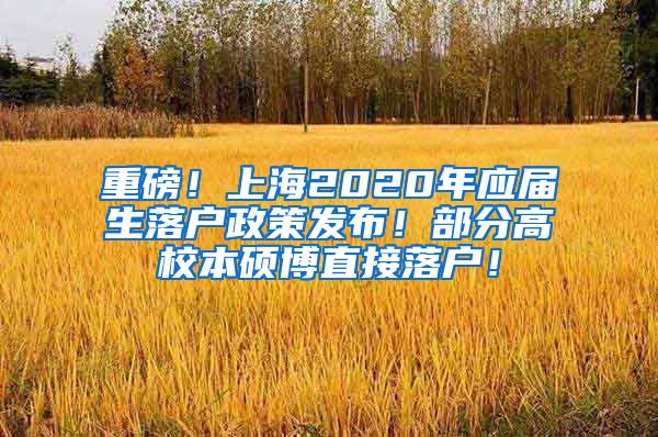 重磅！上海2020年应届生落户政策发布！部分高校本硕博直接落户！