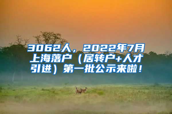 3062人，2022年7月上海落户（居转户+人才引进）第一批公示来啦！