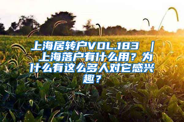 上海居转户VOL.183 ｜ 上海落户有什么用？为什么有这么多人对它感兴趣？