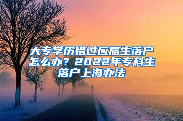 大专学历错过应届生落户怎么办？2022年专科生落户上海办法