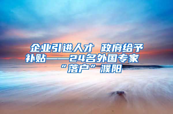 企业引进人才 政府给予补贴——24名外国专家“落户”濮阳