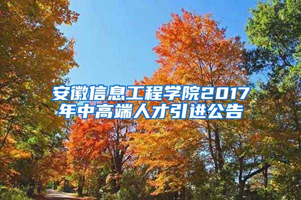 安徽信息工程学院2017年中高端人才引进公告