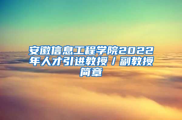 安徽信息工程学院2022年人才引进教授／副教授简章