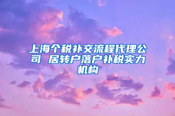 上海个税补交流程代理公司 居转户落户补税实力机构