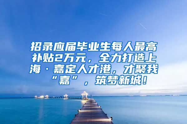 招录应届毕业生每人最高补贴2万元，全力打造上海·嘉定人才港，才聚我“嘉”，筑梦新城！