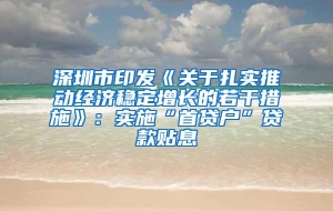 深圳市印发《关于扎实推动经济稳定增长的若干措施》：实施“首贷户”贷款贴息