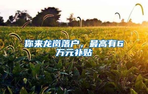 你来龙岗落户，最高有6万元补贴