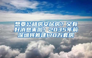 想要公租房安居房？又有好消息来啦！2035年前深圳将筹建170万套房