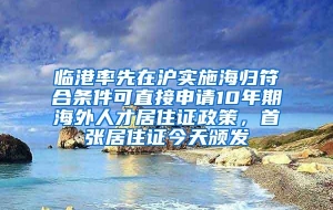 临港率先在沪实施海归符合条件可直接申请10年期海外人才居住证政策，首张居住证今天颁发