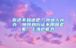 你还不知道吧？外地人补办、换领身份证不用回老家，上海也能办