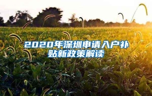 2020年深圳申请入户补贴新政策解读