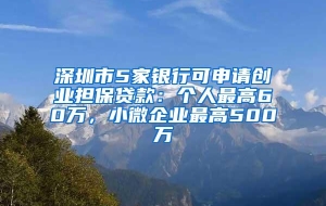 深圳市5家银行可申请创业担保贷款：个人最高60万，小微企业最高500万