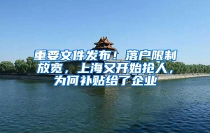 重要文件发布！落户限制放宽，上海又开始抢人，为何补贴给了企业