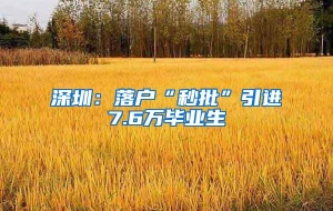 深圳：落户“秒批”引进7.6万毕业生